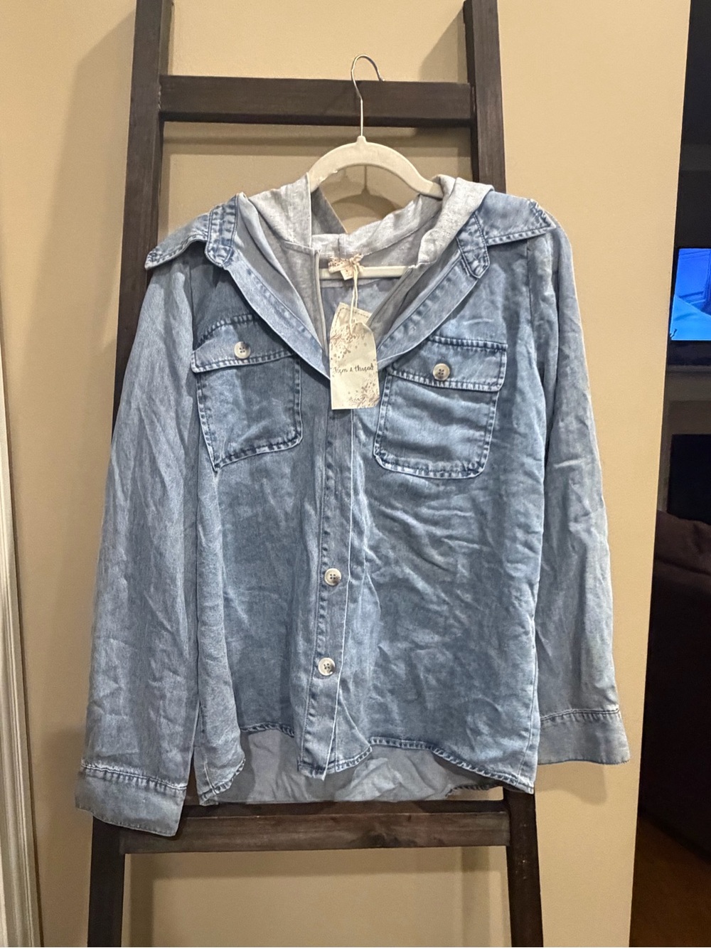 Hem & Thread Light Blue Jean Jacket with Hood